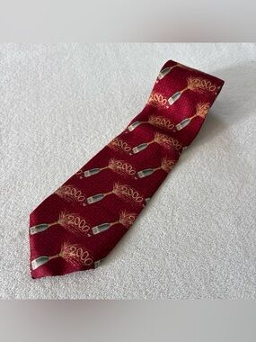 Vintage Y2K Jos A Bank 2000 New Years Millennium Red Silk Champagne Men's Tie